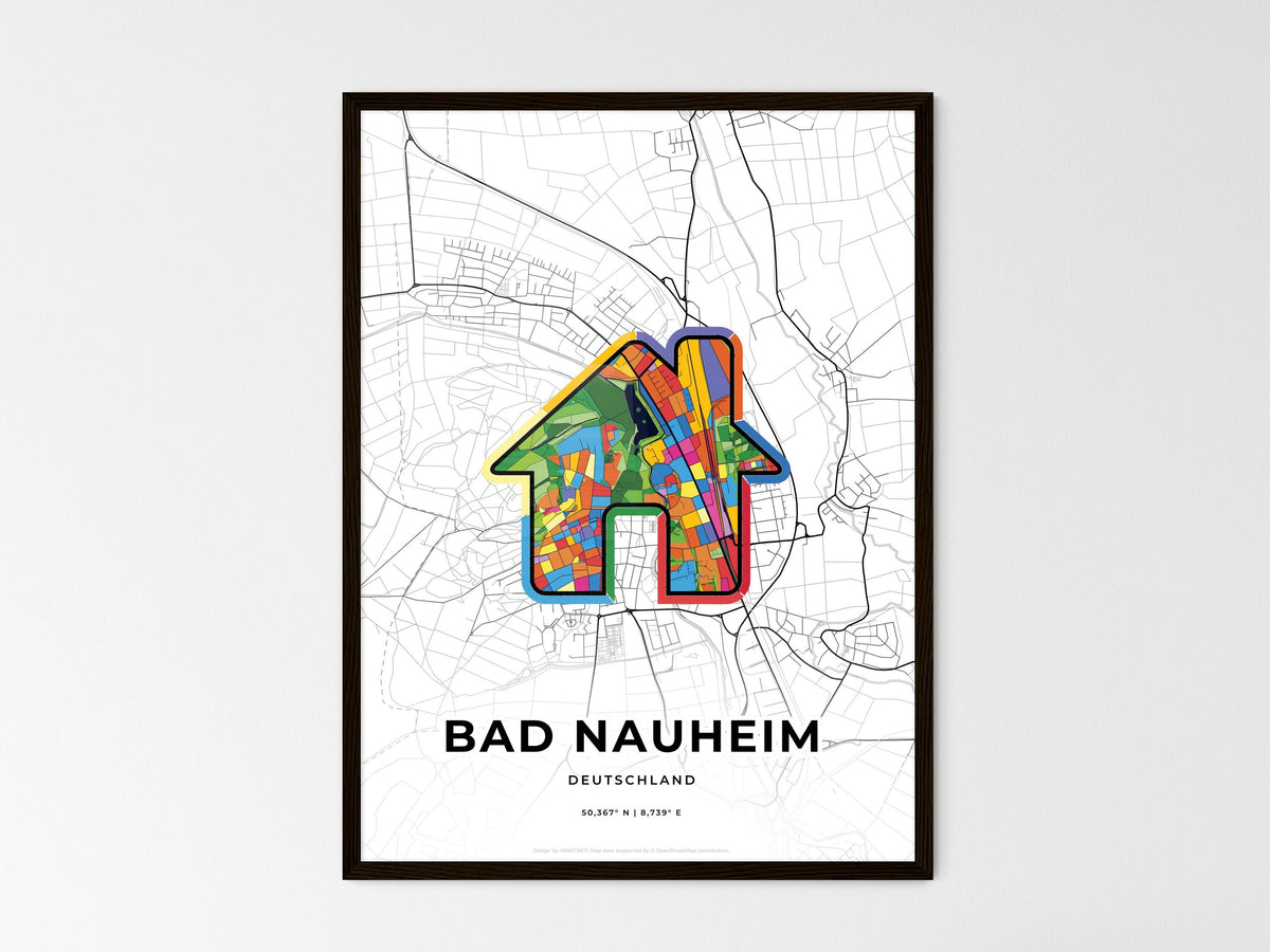 Bad Nauheim Germany wedding art map with home icon