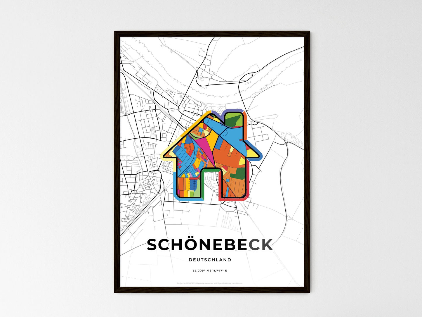 Schonebeck Germany wedding art map with home icon