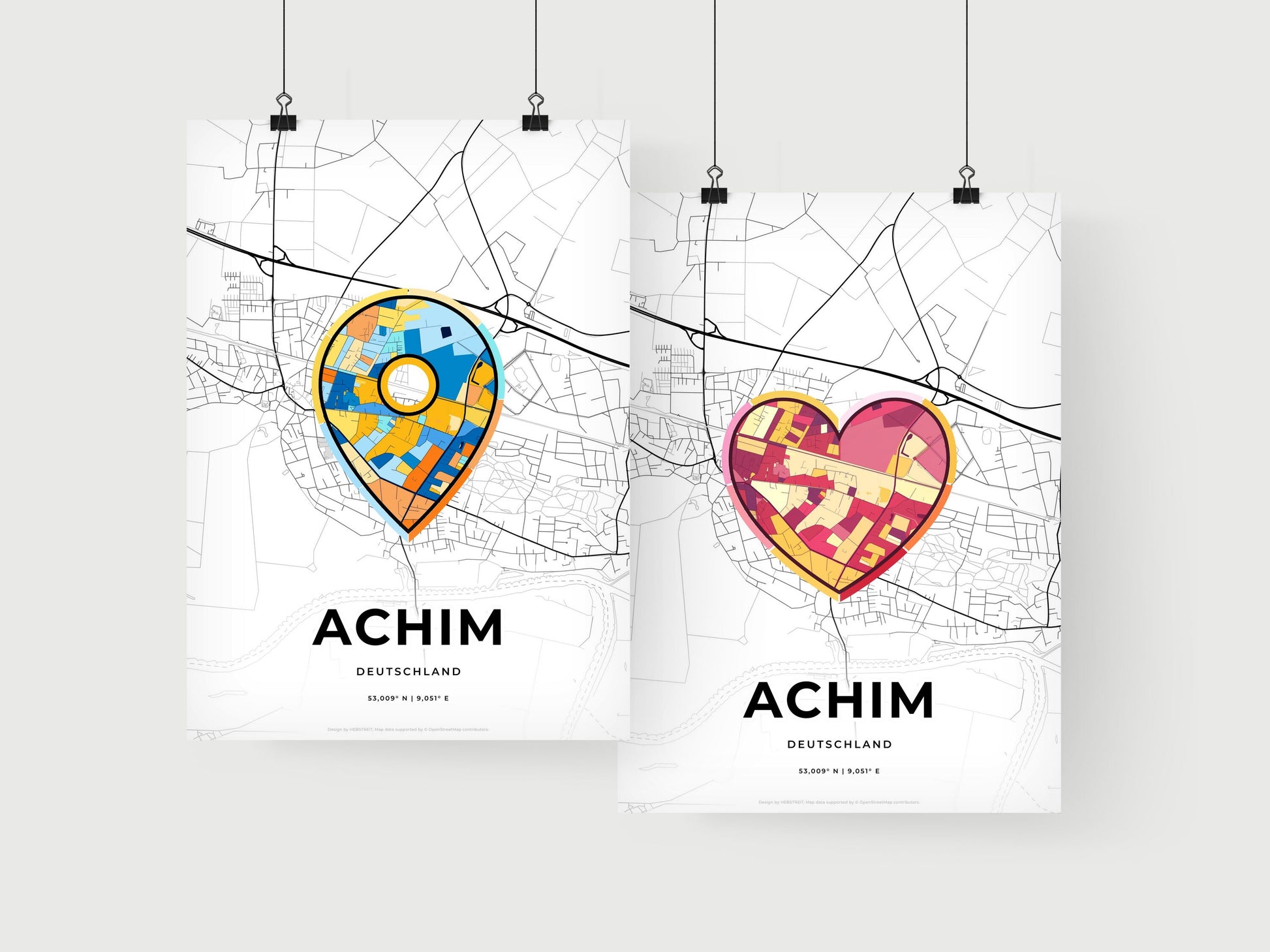 ACHIM GERMANY minimal art map with a colorful icon. Where it all began, Couple map gift.