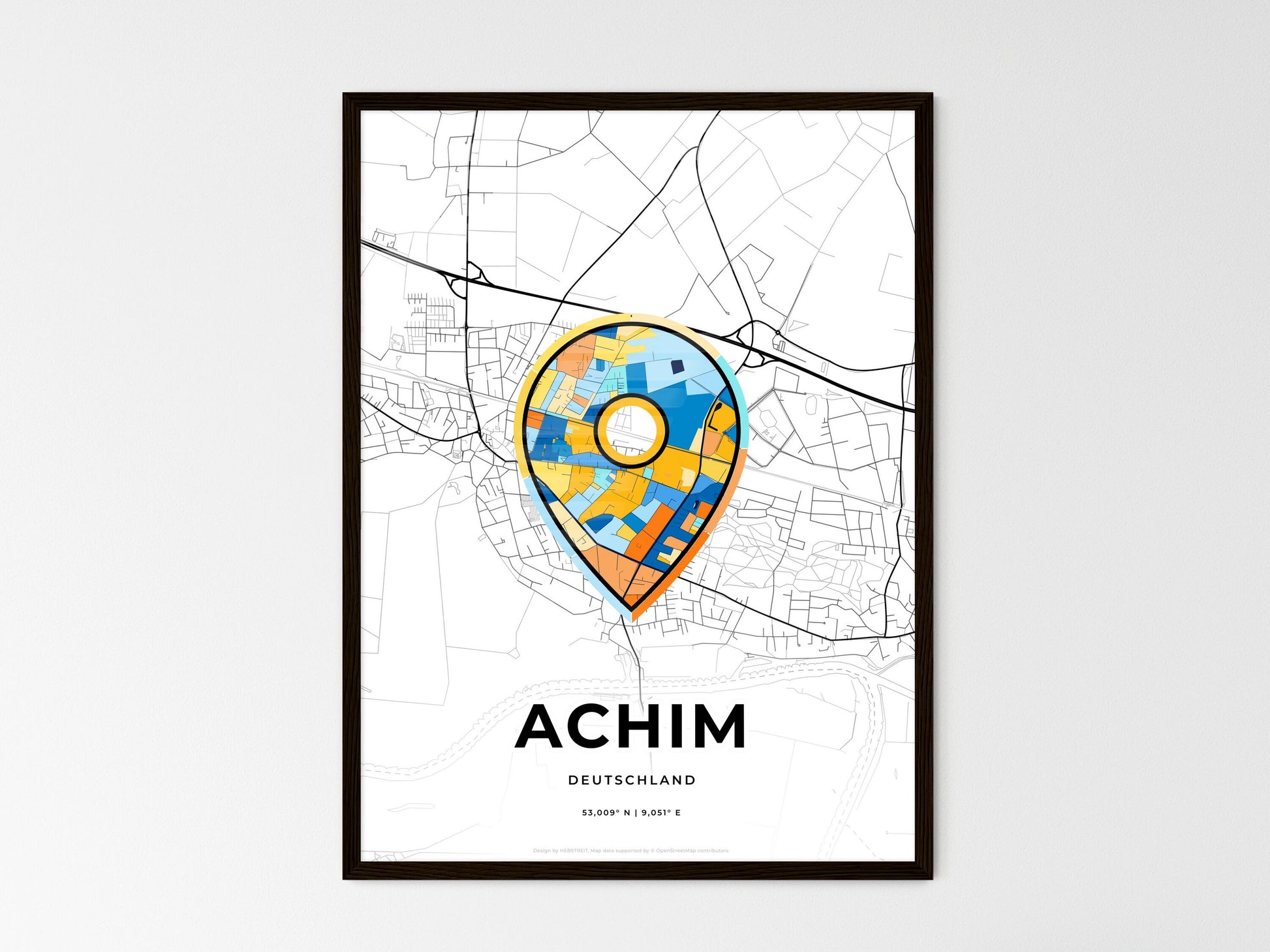 ACHIM GERMANY minimal art map with a colorful icon. Where it all began, Couple map gift. Style 1