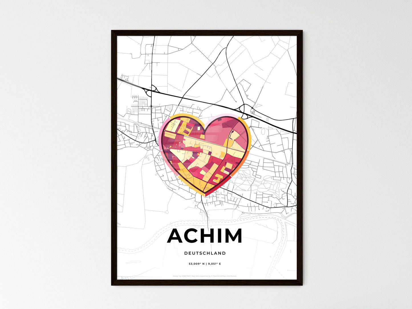 ACHIM GERMANY minimal art map with a colorful icon. Where it all began, Couple map gift. Style 2
