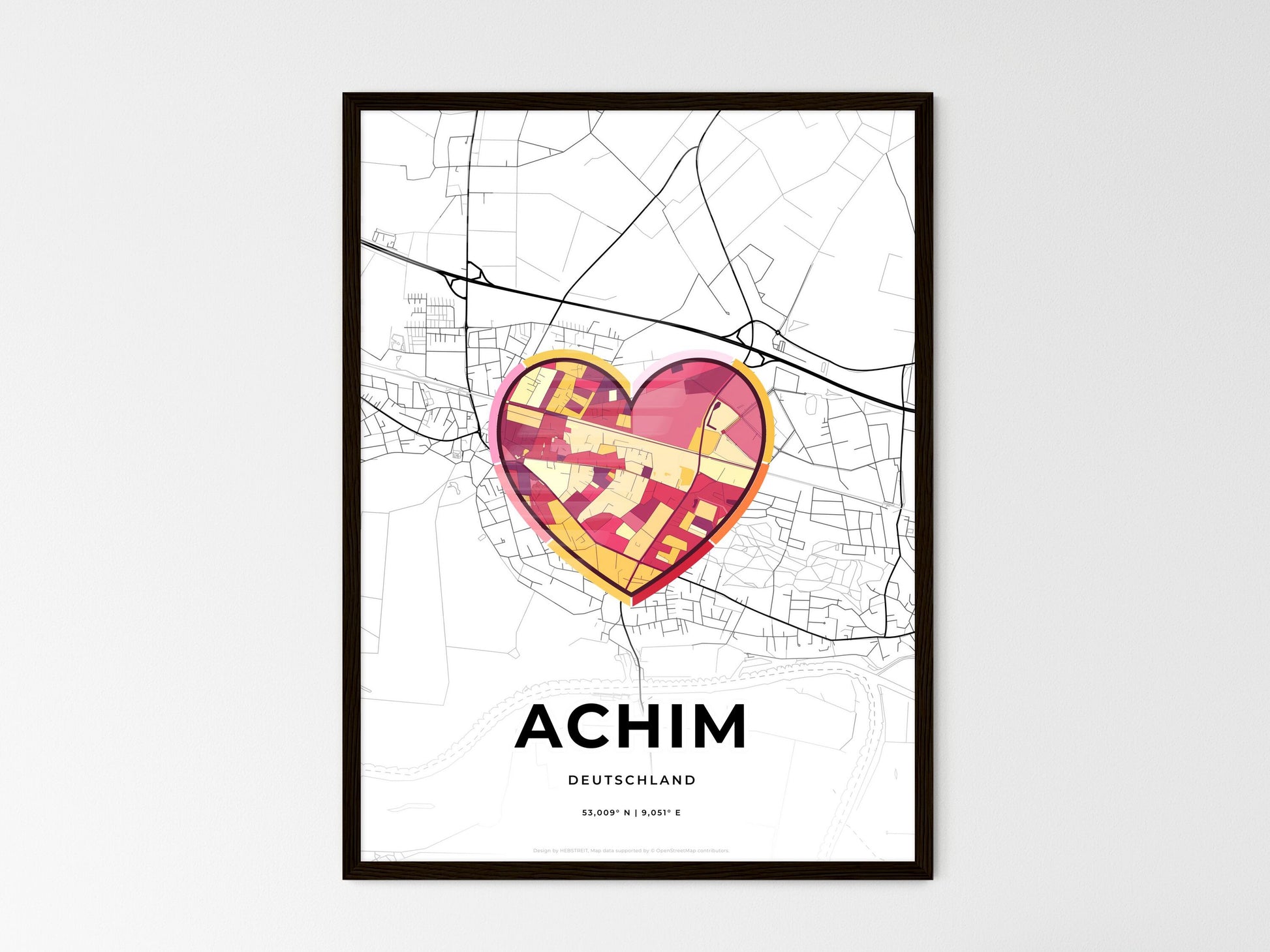 ACHIM GERMANY minimal art map with a colorful icon. Where it all began, Couple map gift. Style 2