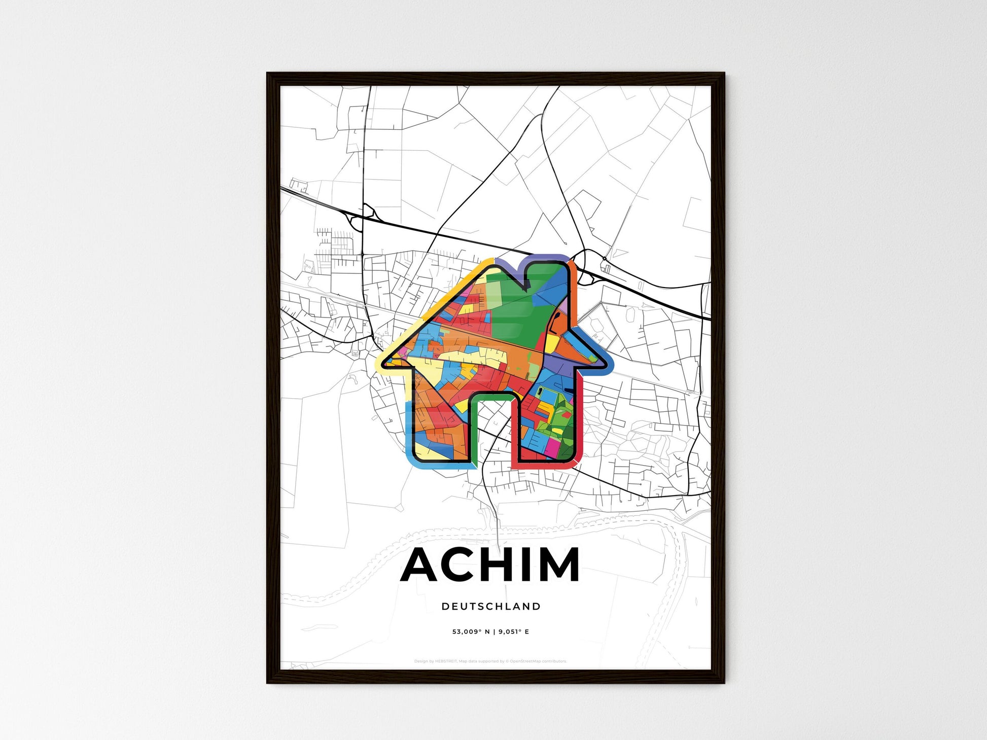 ACHIM GERMANY minimal art map with a colorful icon. Where it all began, Couple map gift. Style 3