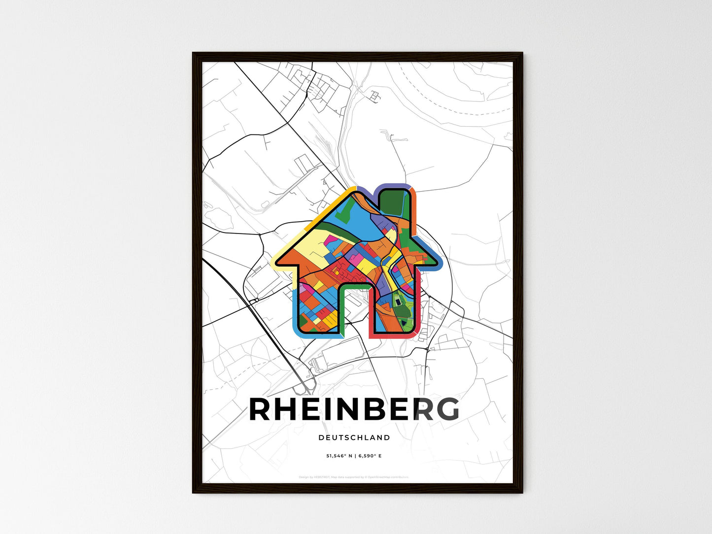Rheinberg Germany wedding art map with home icon