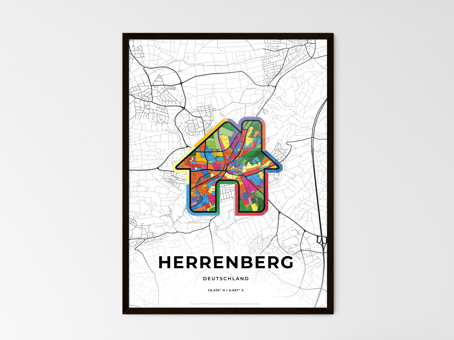 Herrenberg Germany wedding art map with home icon