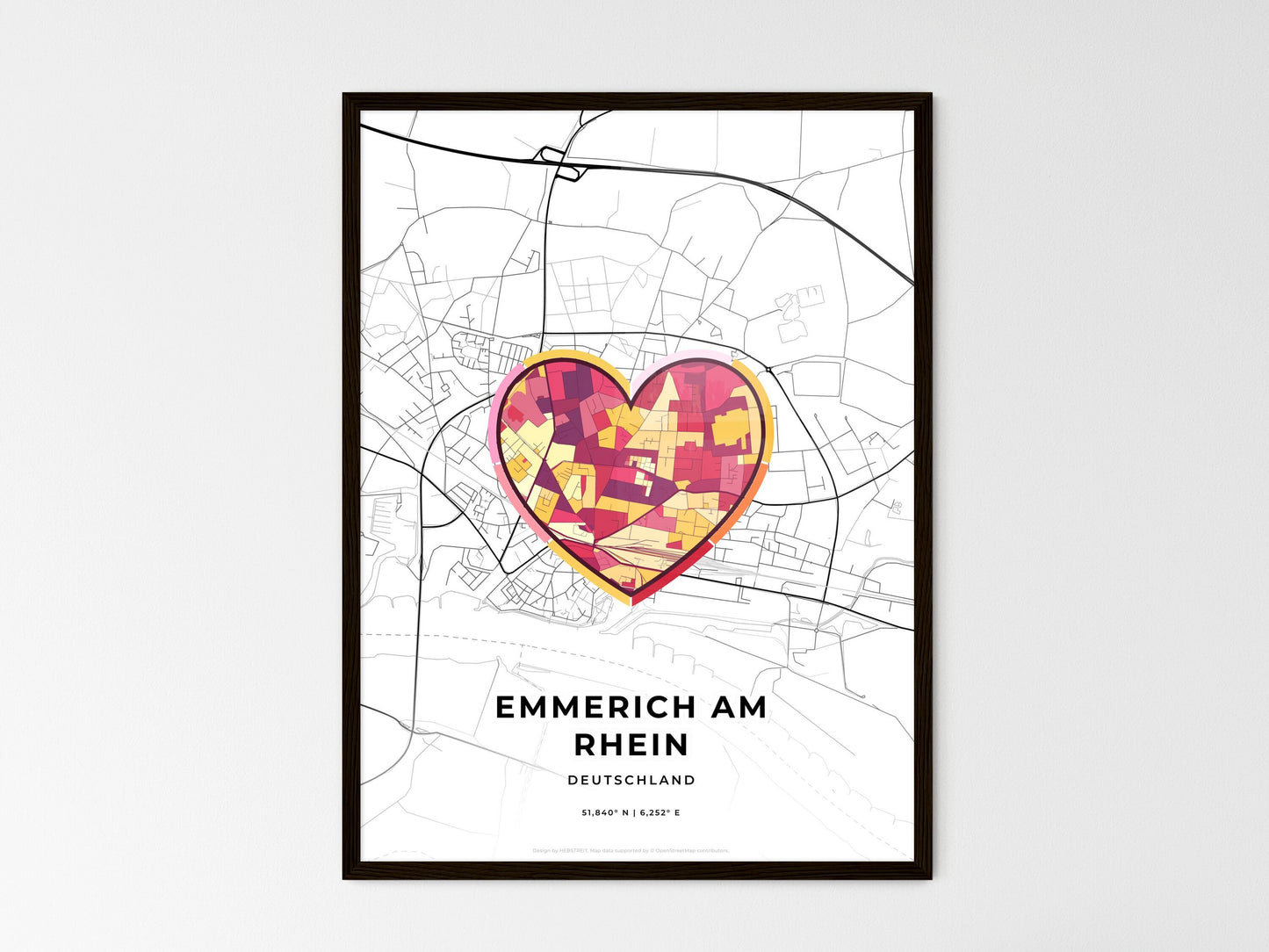 Emmerich Am Rhein Germany wedding art map with heart icon