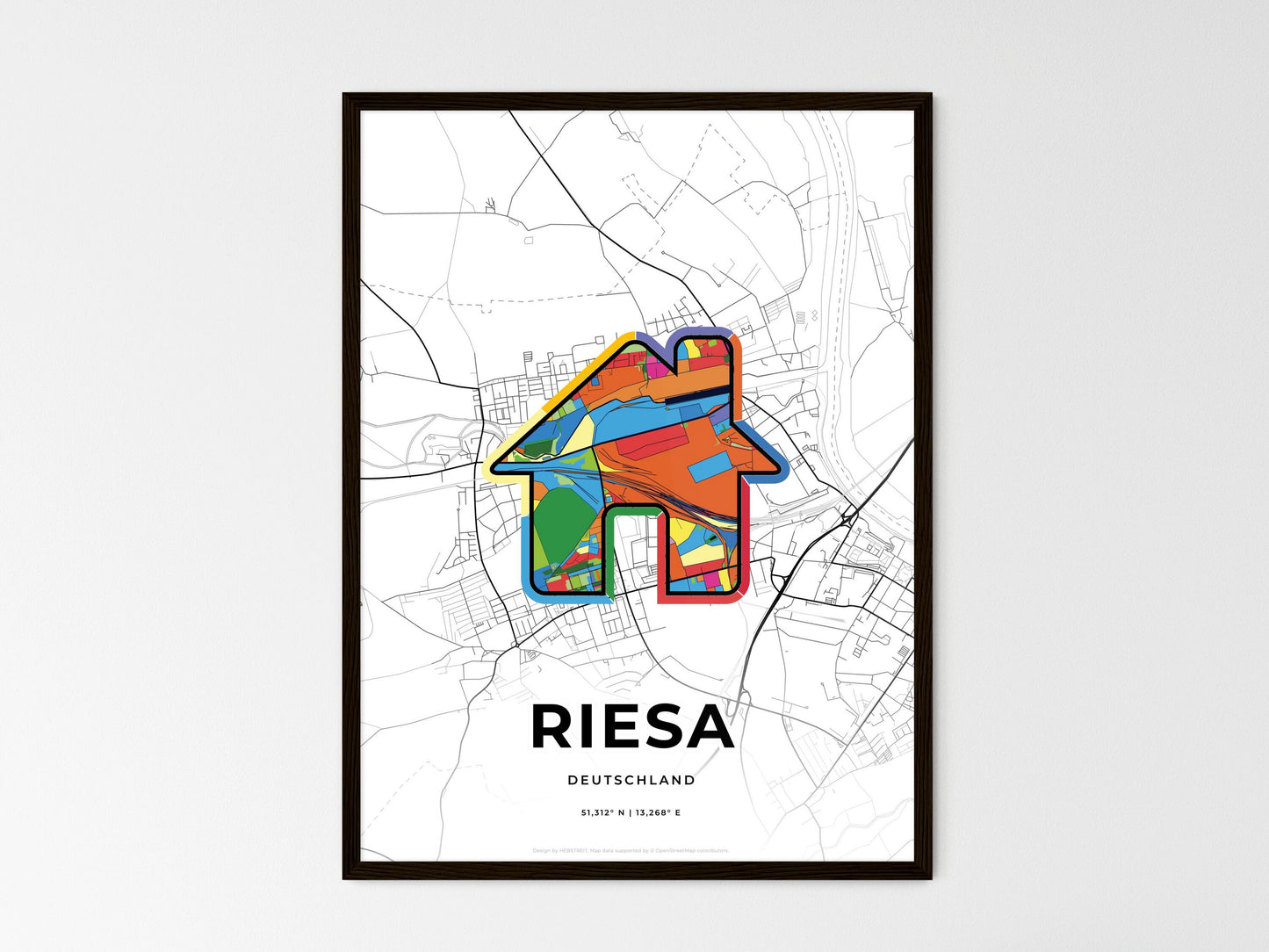 Riesa Germany wedding art map with home icon