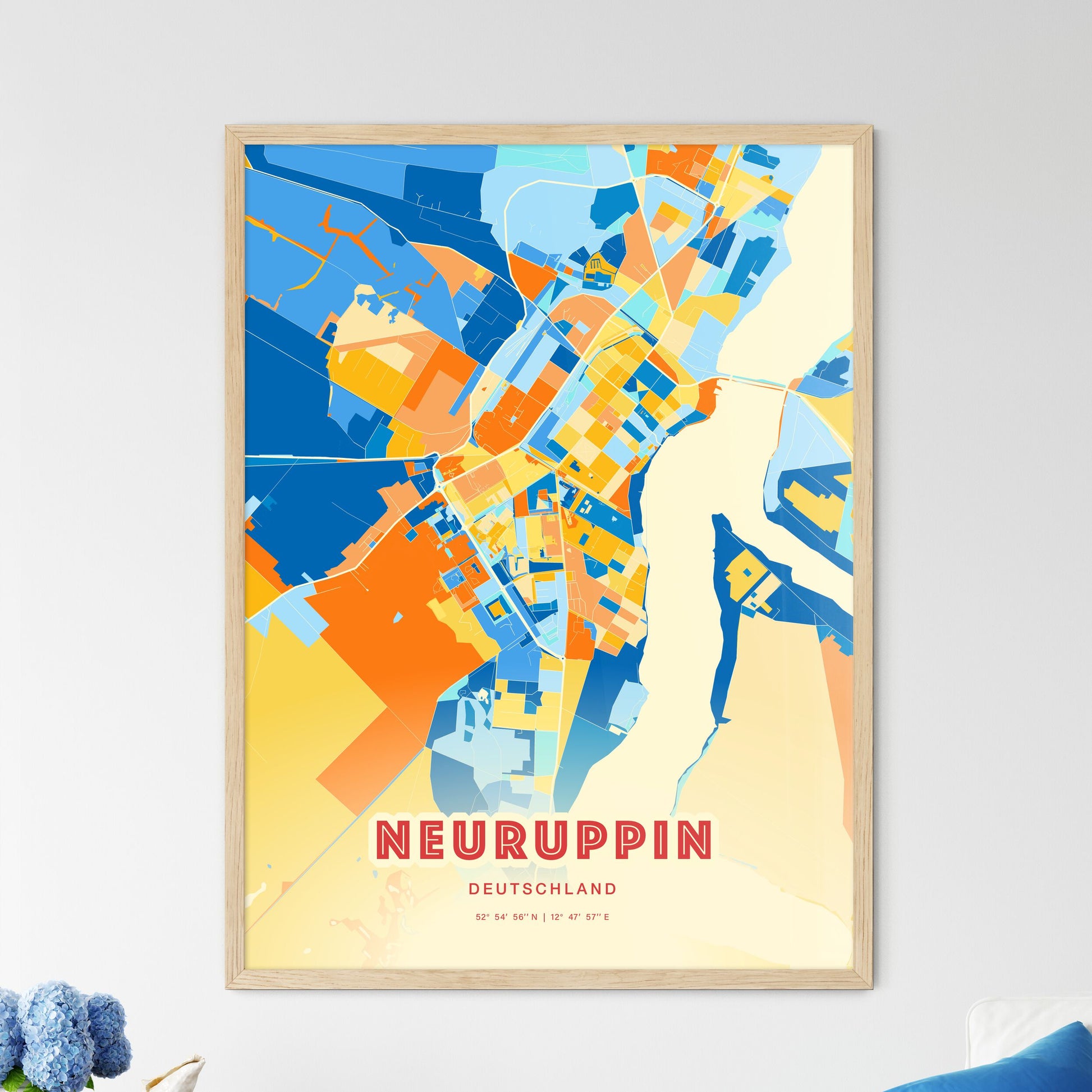 Colorful NEURUPPIN GERMANY Fine Art Map Blue Orange