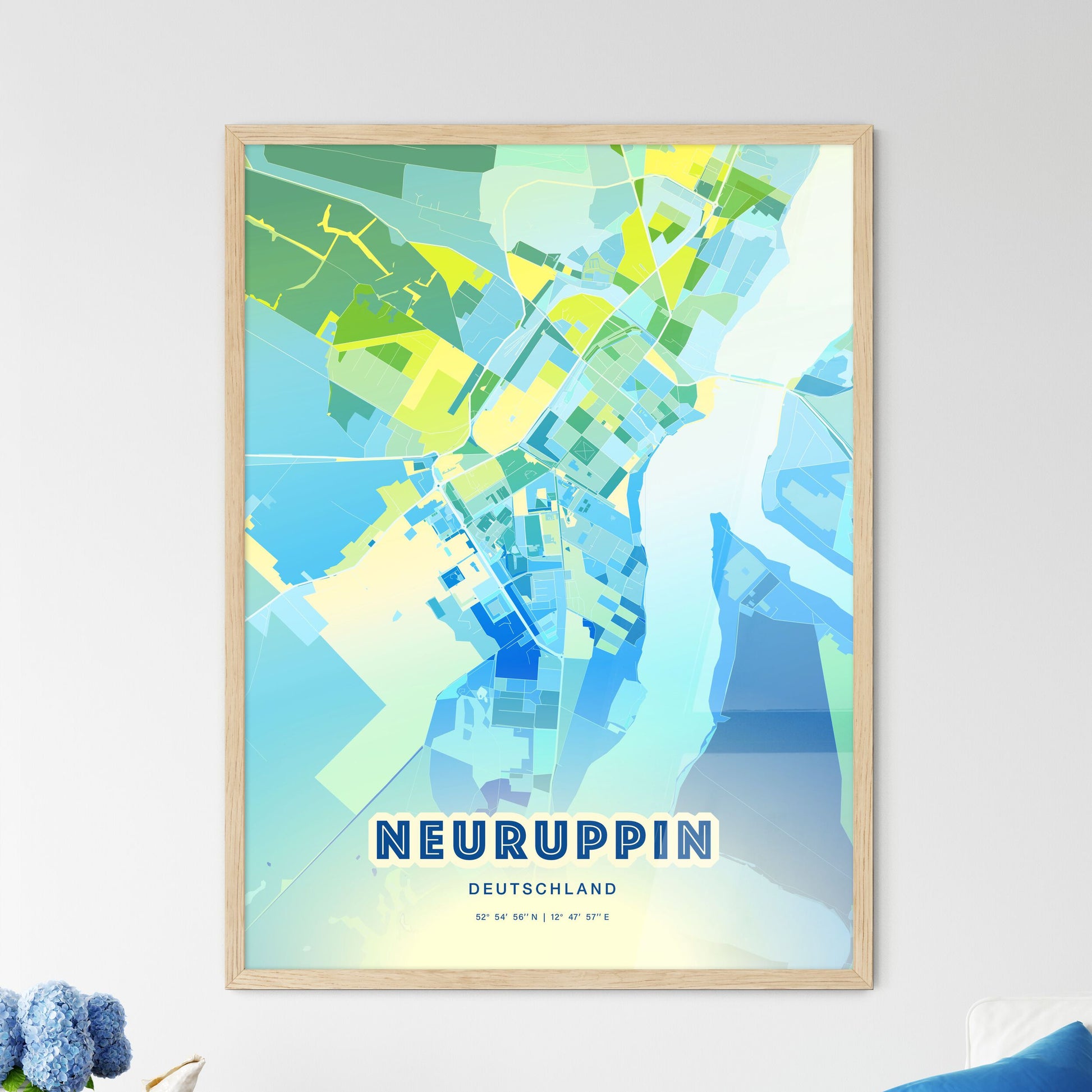 Colorful NEURUPPIN GERMANY Fine Art Map Cool Blue