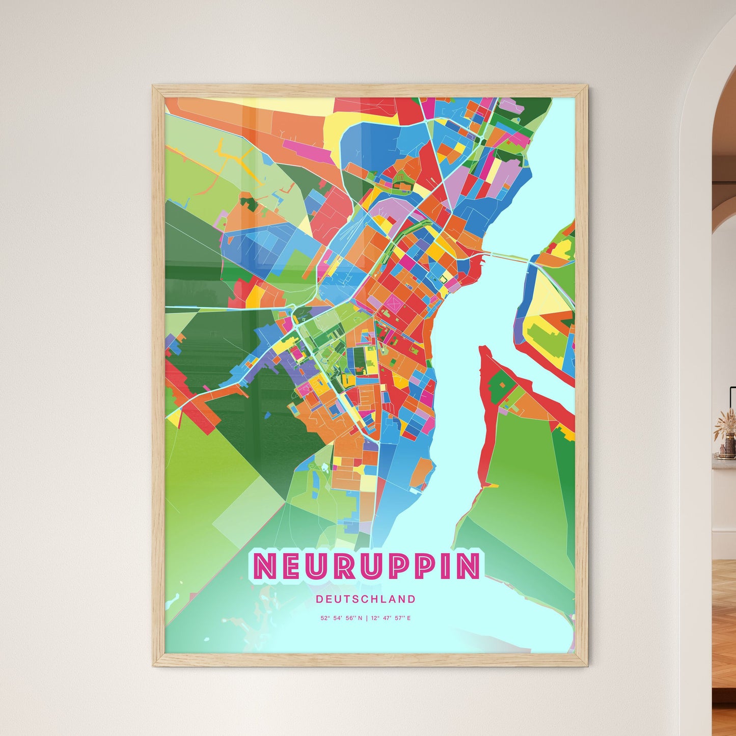 Colorful NEURUPPIN GERMANY Fine Art Map Crazy Colors
