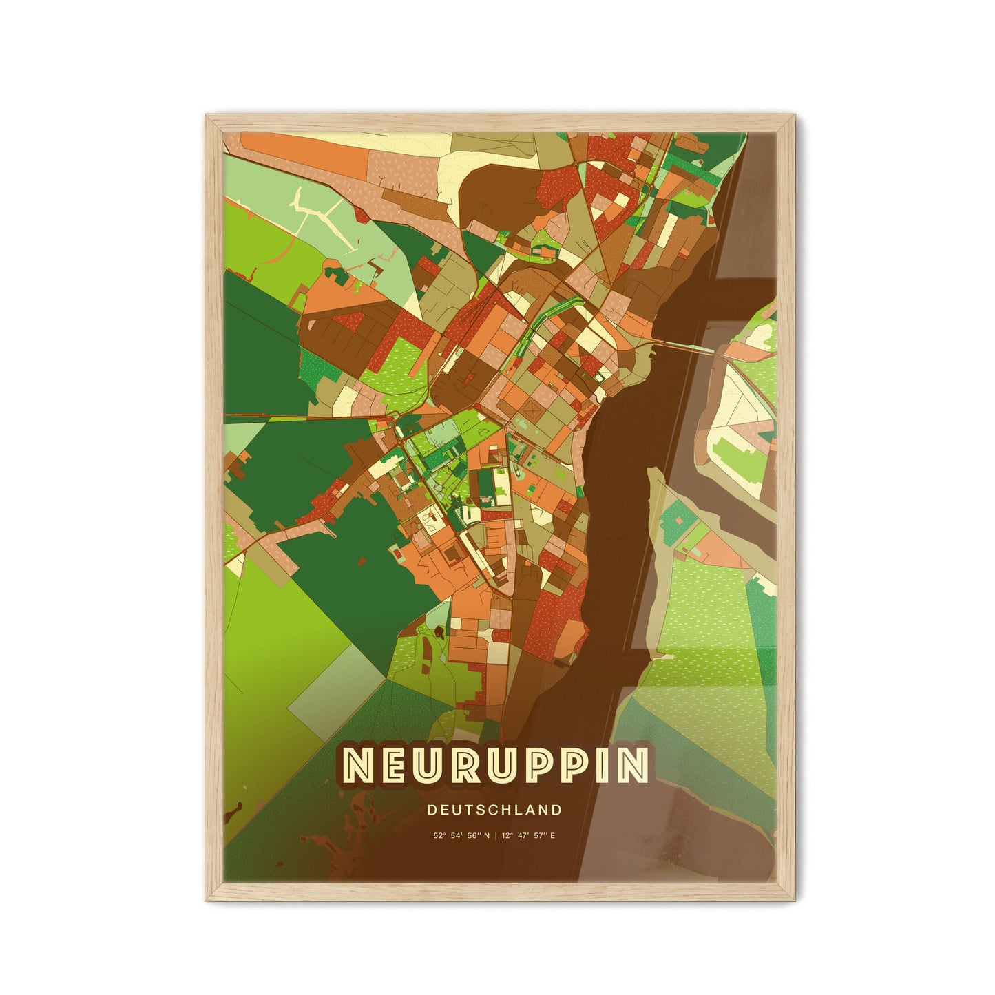 Colorful NEURUPPIN GERMANY Fine Art Map Farmhouse