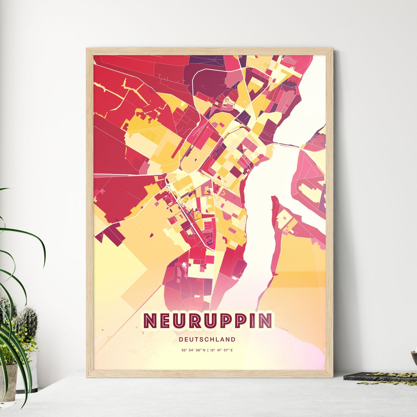 Colorful NEURUPPIN GERMANY Fine Art Map Hot Red