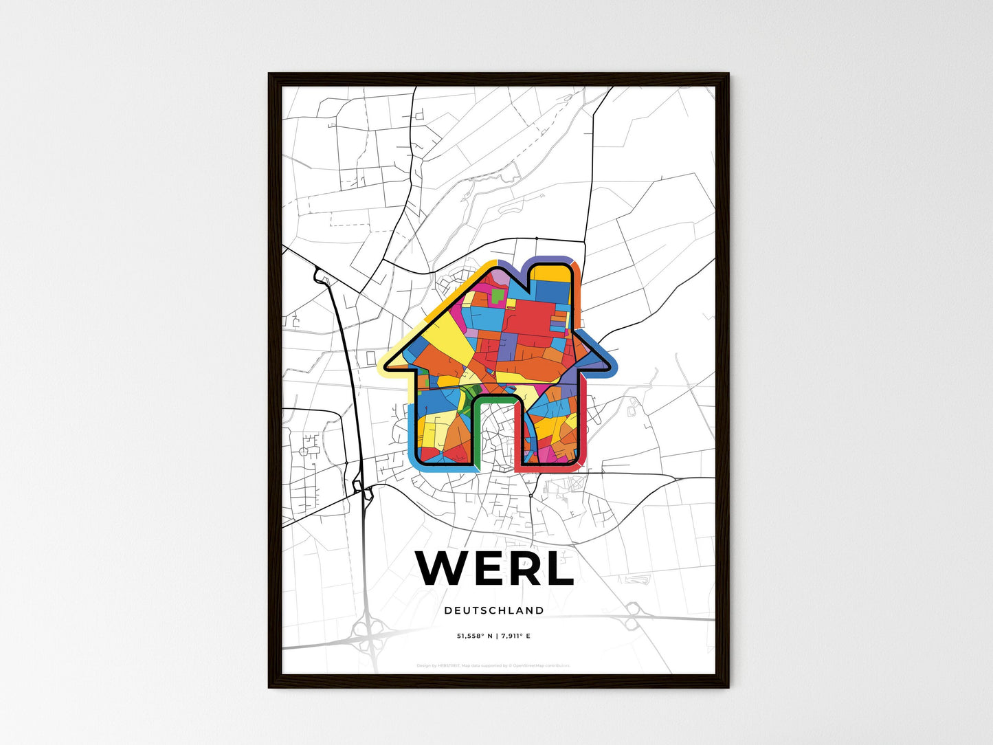 Werl Germany wedding art map with home icon