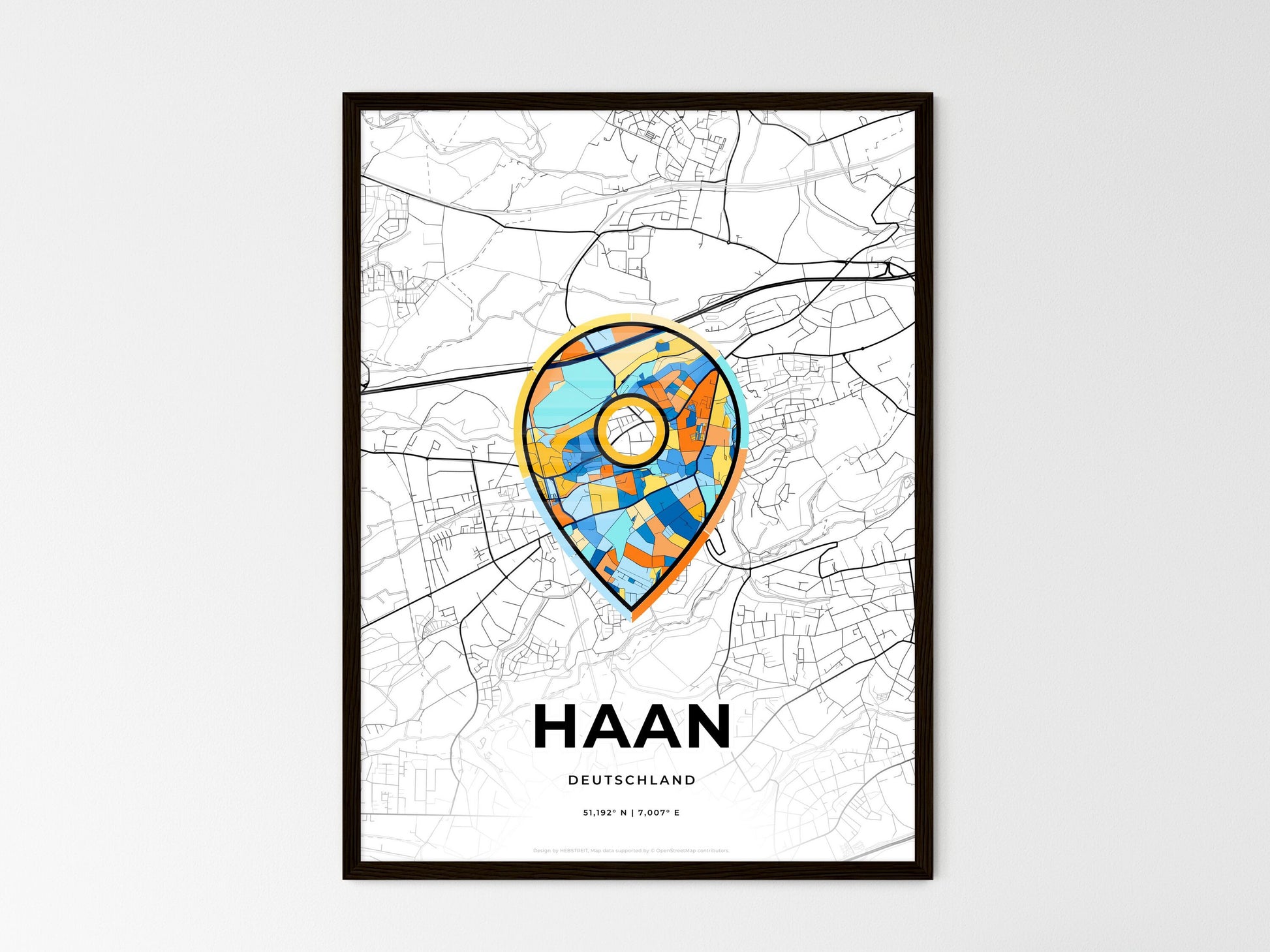 HAAN GERMANY minimal art map with a colorful icon. Where it all began, Couple map gift. Style 1