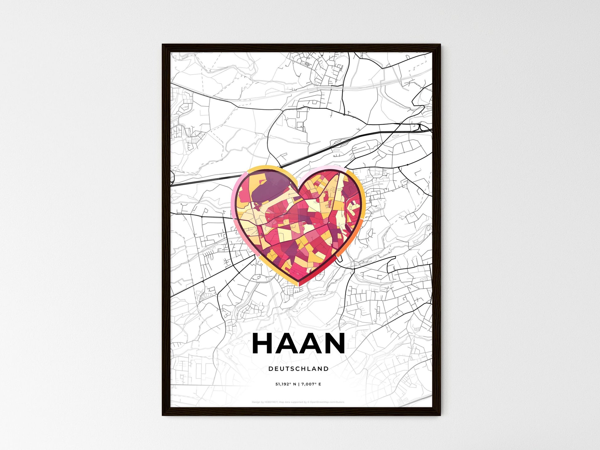 HAAN GERMANY minimal art map with a colorful icon. Where it all began, Couple map gift. Style 2