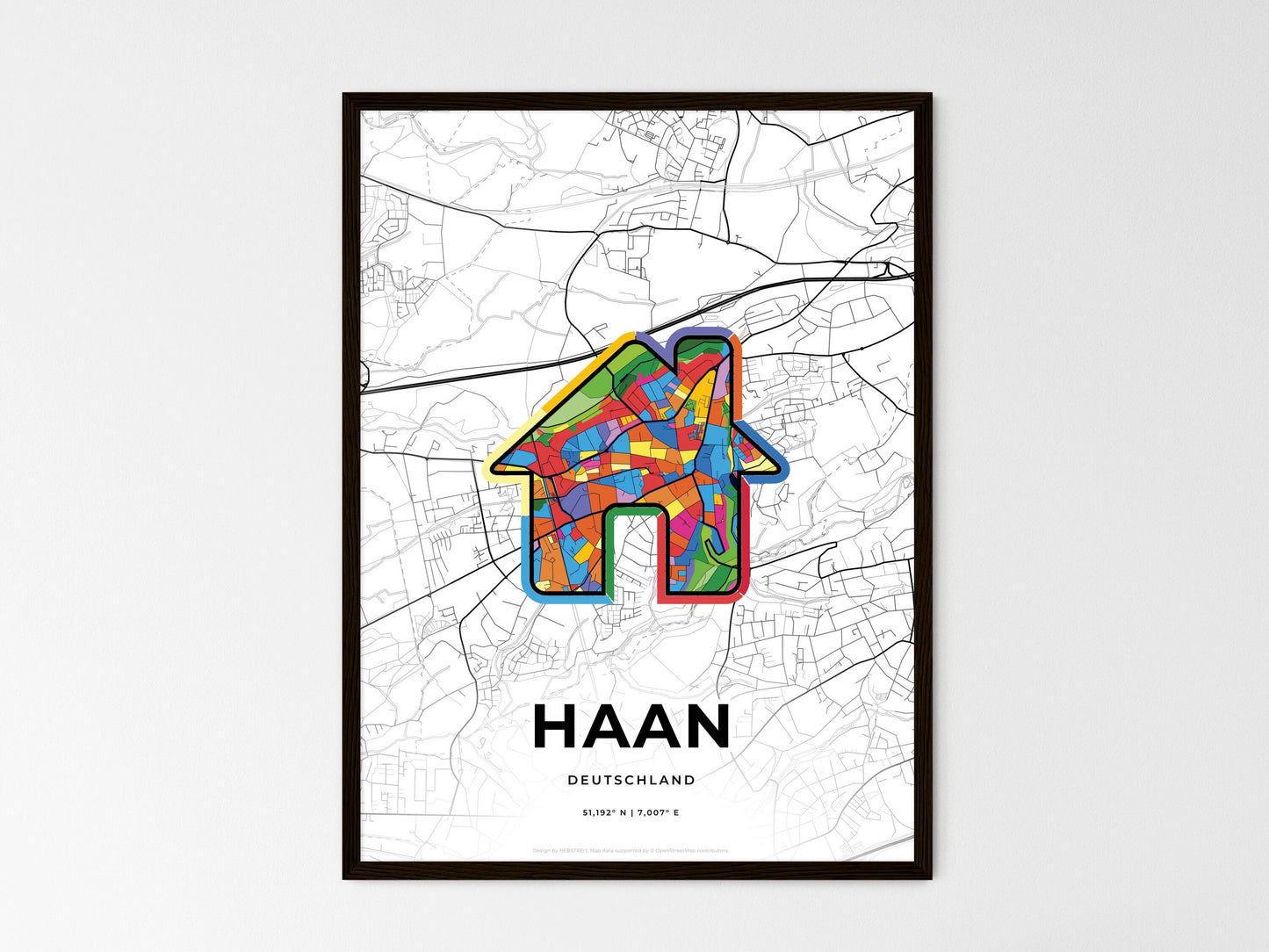 HAAN GERMANY minimal art map with a colorful icon. Where it all began, Couple map gift. Style 3