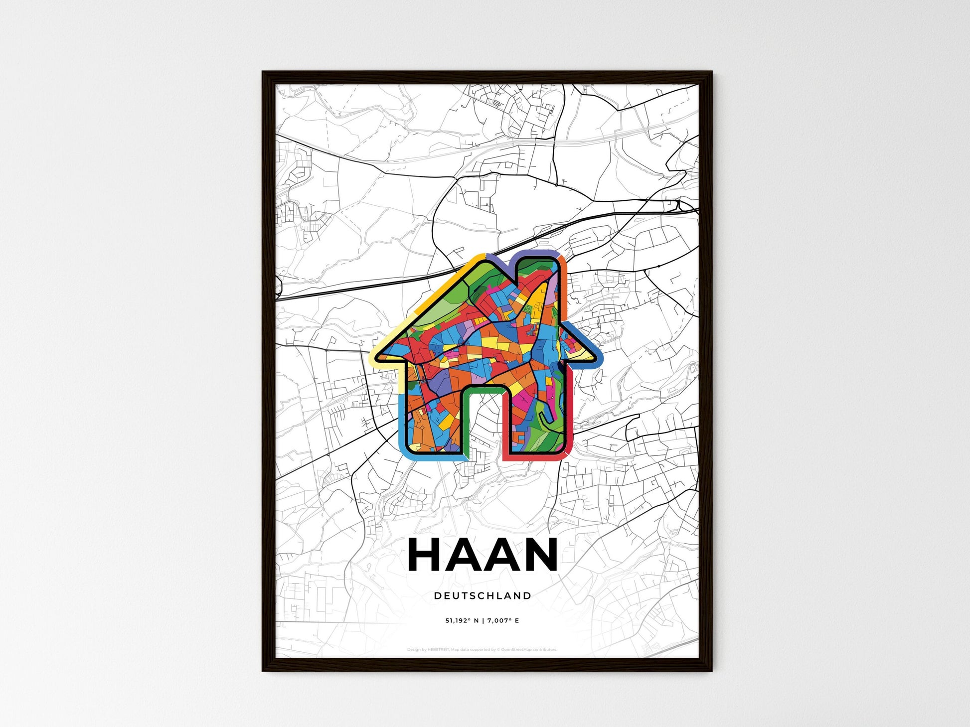 HAAN GERMANY minimal art map with a colorful icon. Where it all began, Couple map gift. Style 3