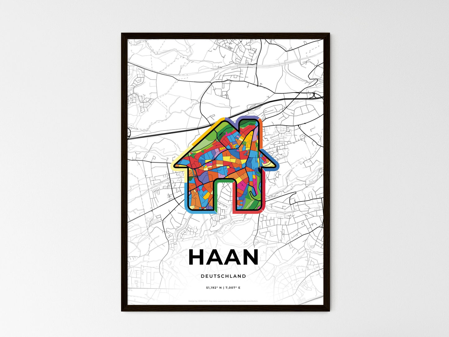 Haan Germany wedding art map with home icon
