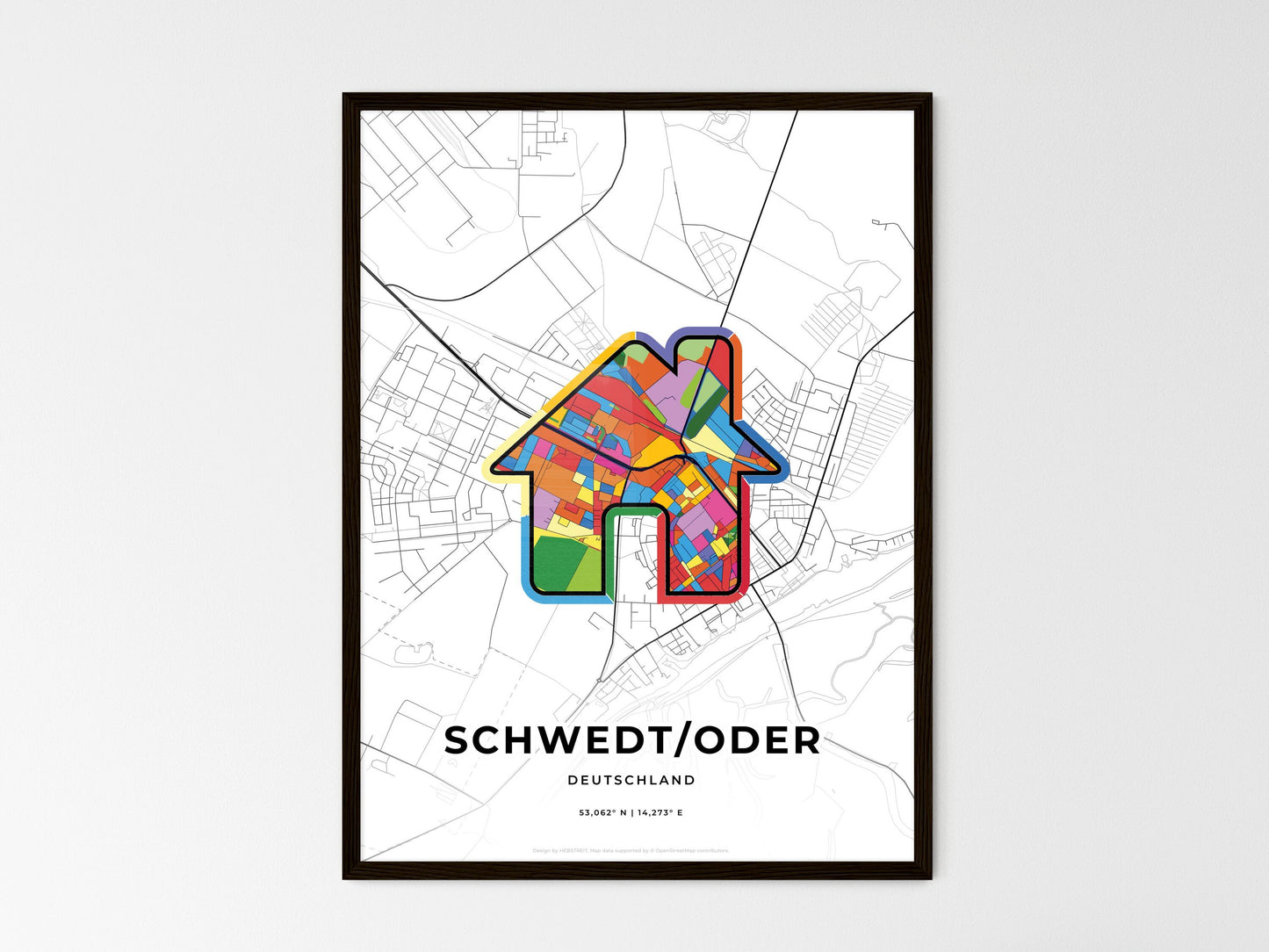 Schwedt/Oder Germany wedding art map with home icon