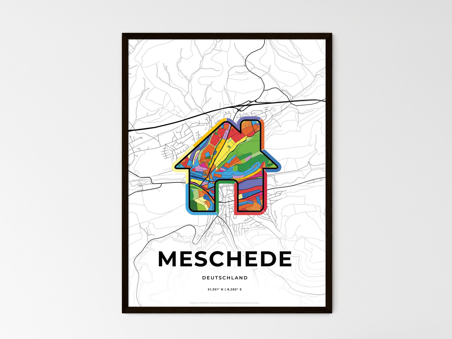 Meschede Germany wedding art map with home icon