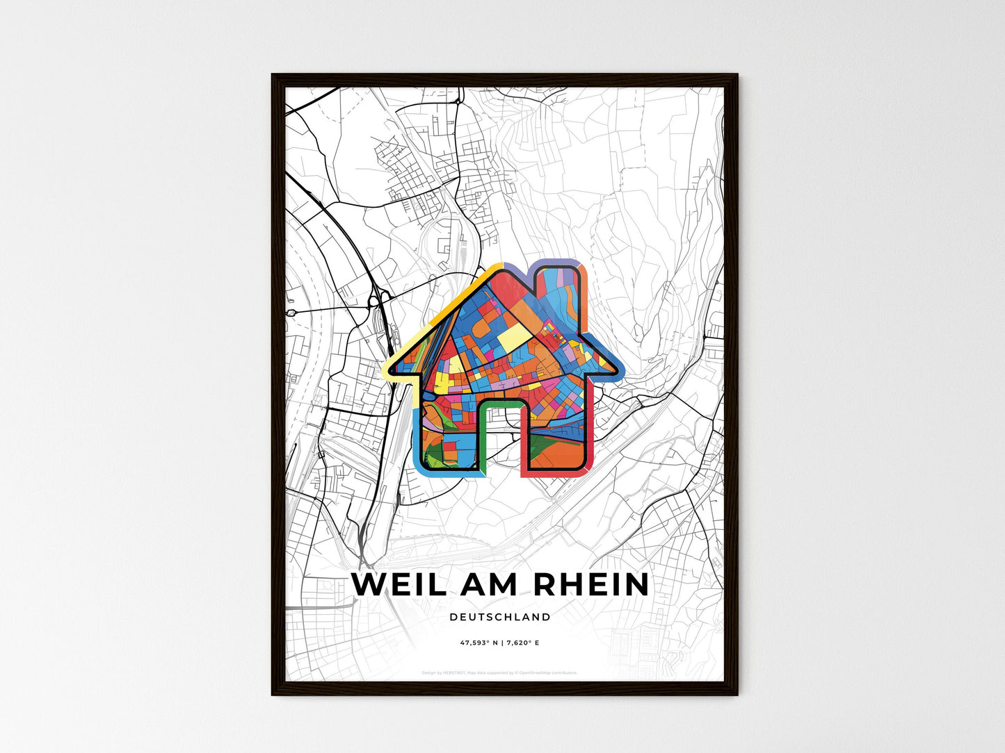 Weil Am Rhein Germany wedding art map with home icon