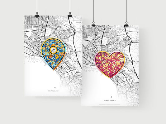THESSALONIKI GREECE minimal art map with a colorful icon. Where it all began, Couple map gift.