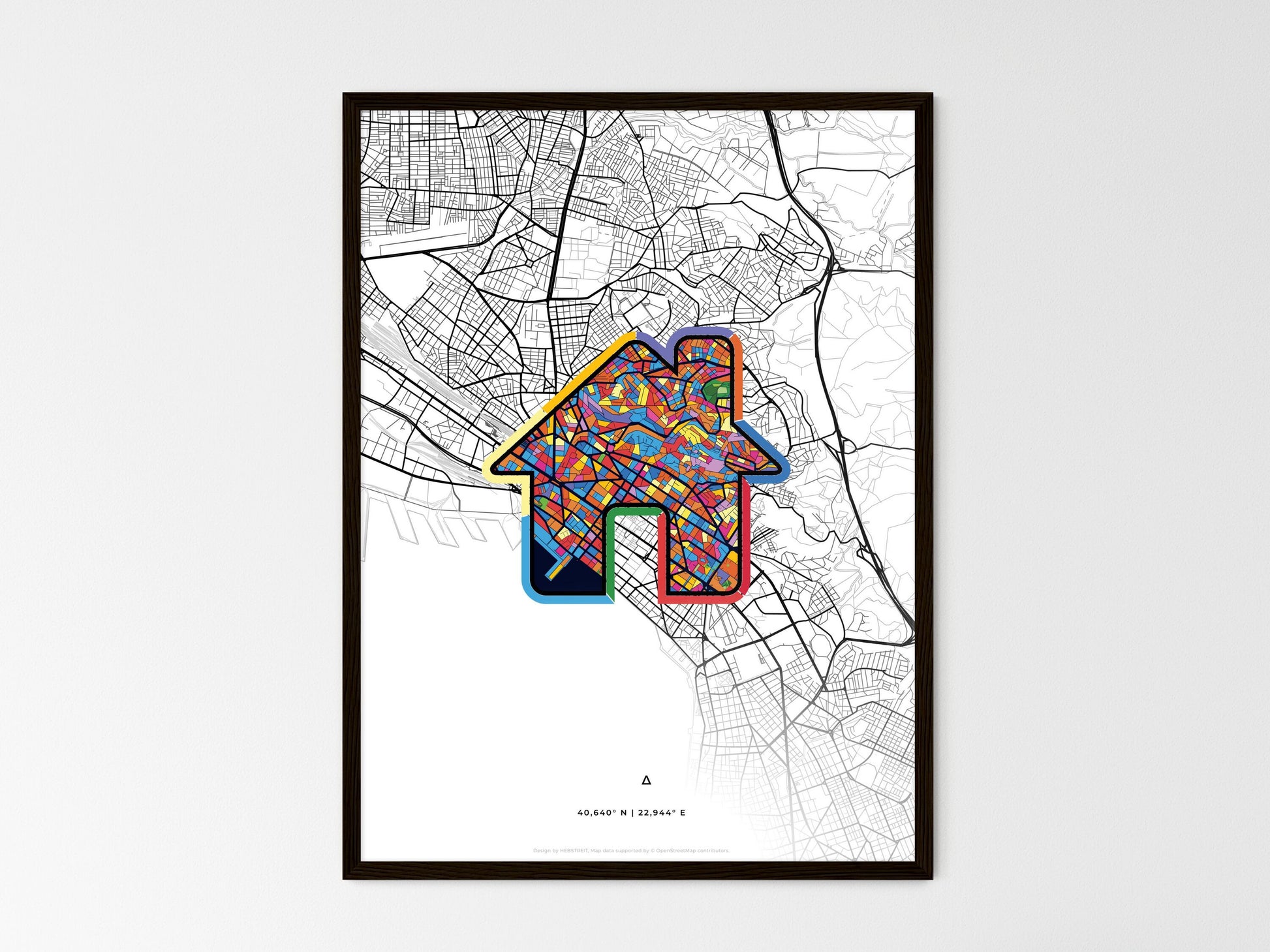 THESSALONIKI GREECE minimal art map with a colorful icon. Where it all began, Couple map gift. Style 3