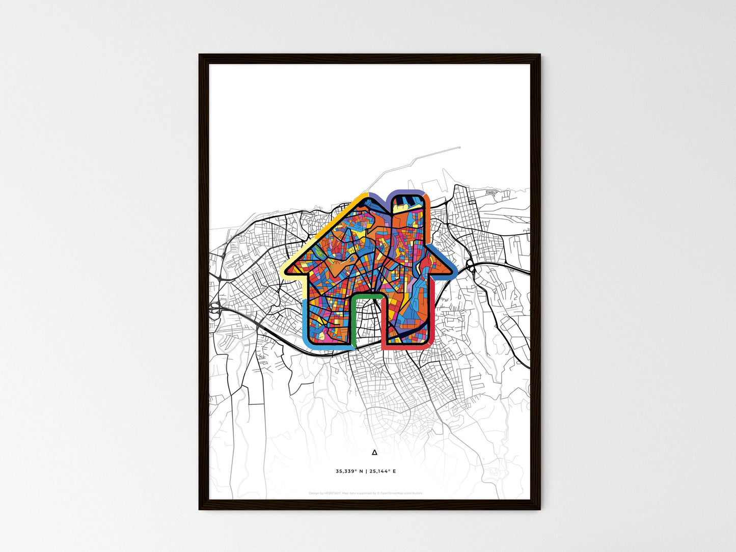 Heraklion Greece wedding art map with home icon