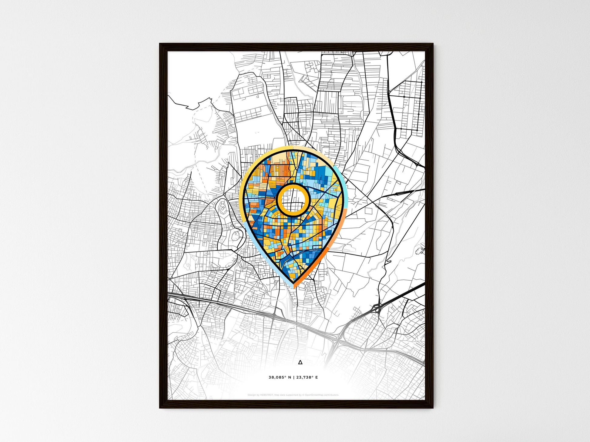 ACHARNES GREECE minimal art map with a colorful icon. Where it all began, Couple map gift. Style 1