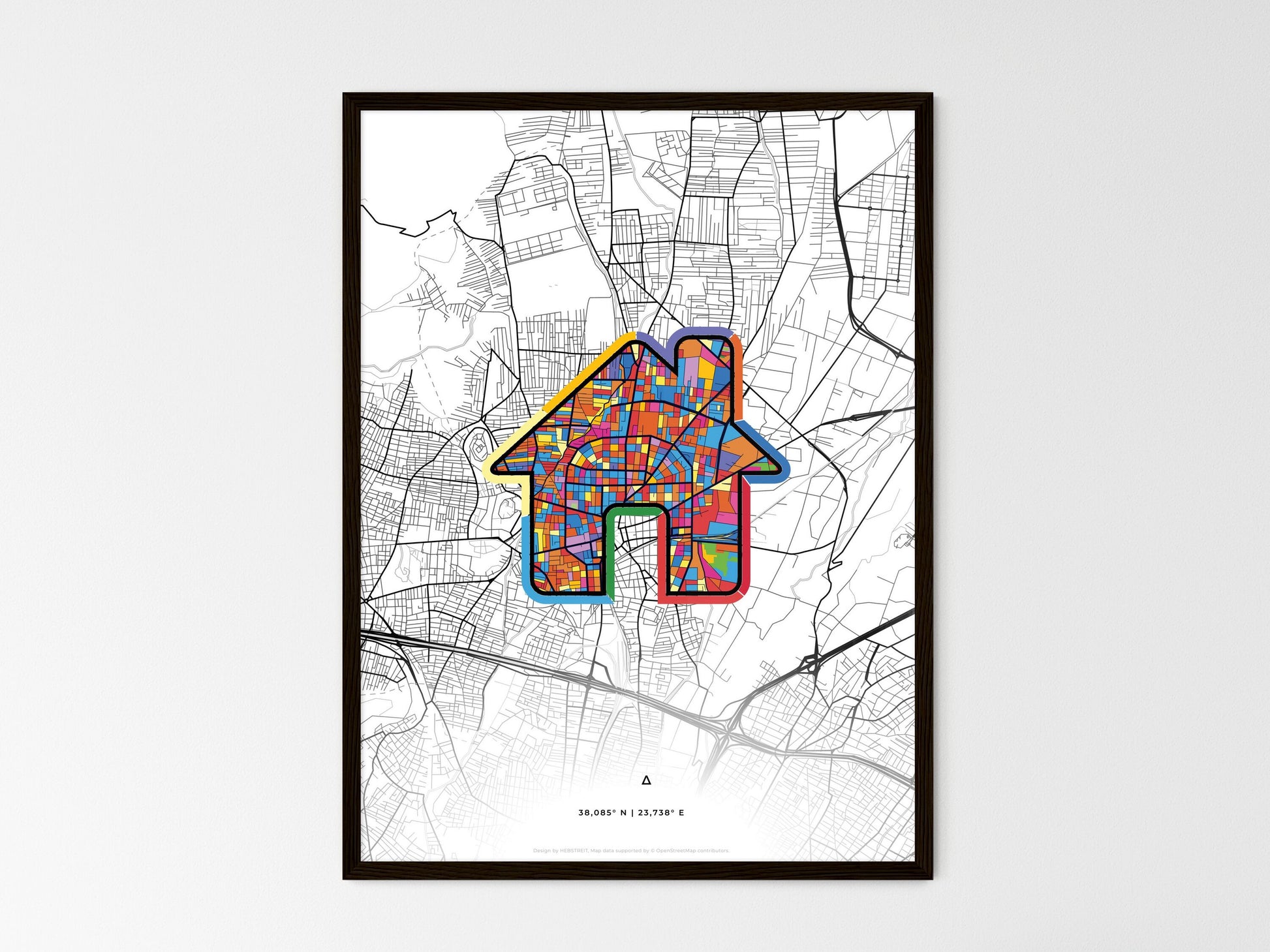 ACHARNES GREECE minimal art map with a colorful icon. Where it all began, Couple map gift. Style 3