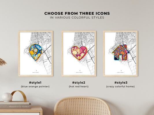 Kalamaria Greece maps with colorful icons