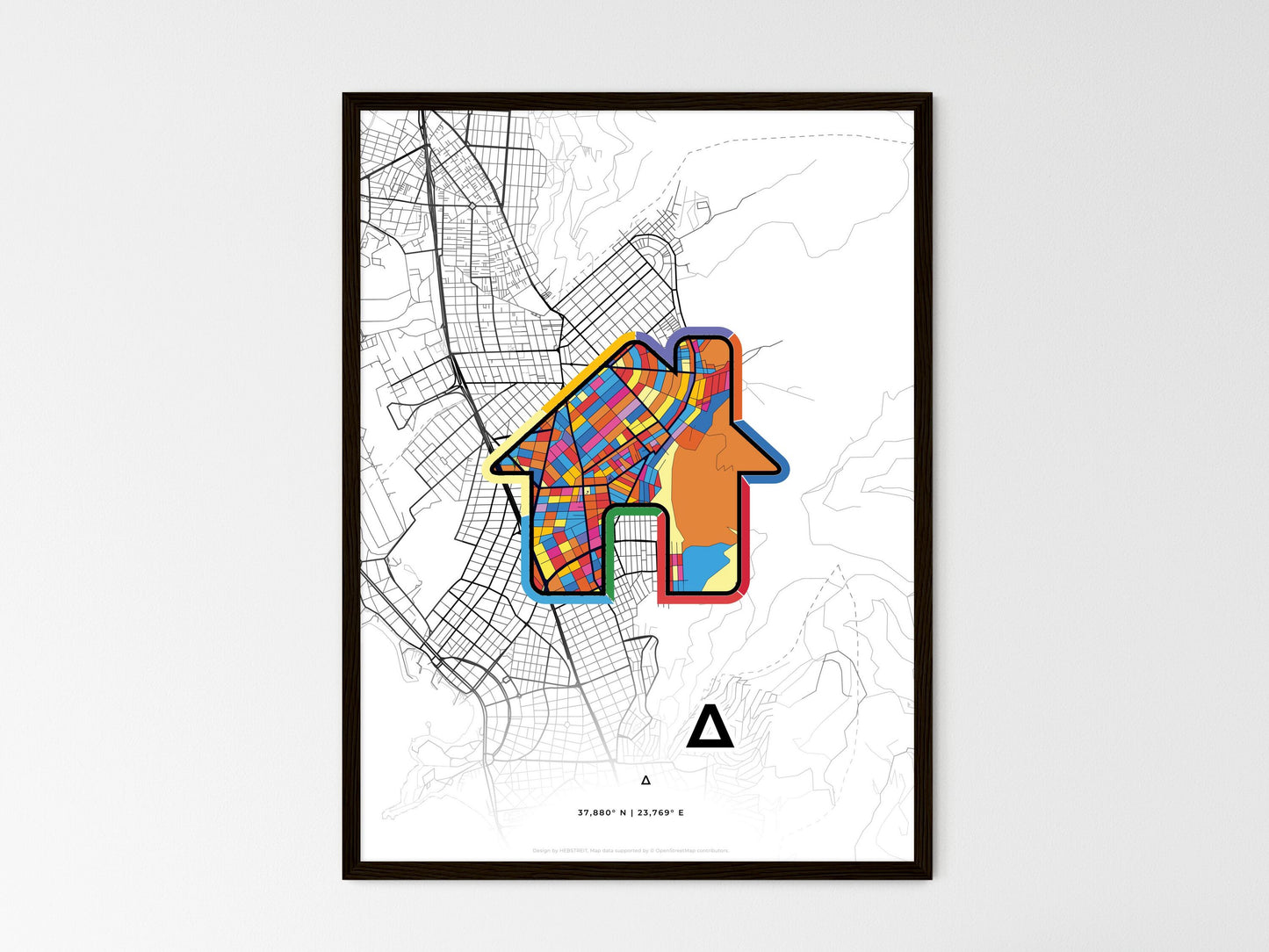 Glyfada Greece wedding art map with home icon