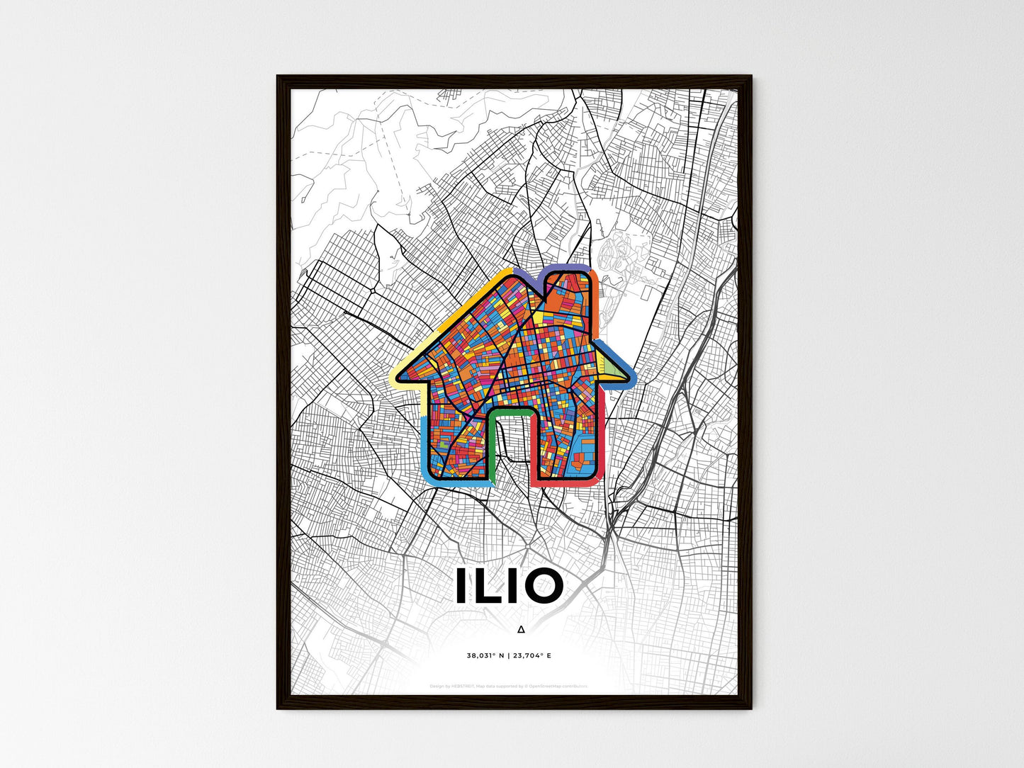 Ilio Greece wedding art map with home icon