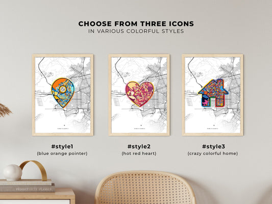 Keratsini Greece maps with colorful icons