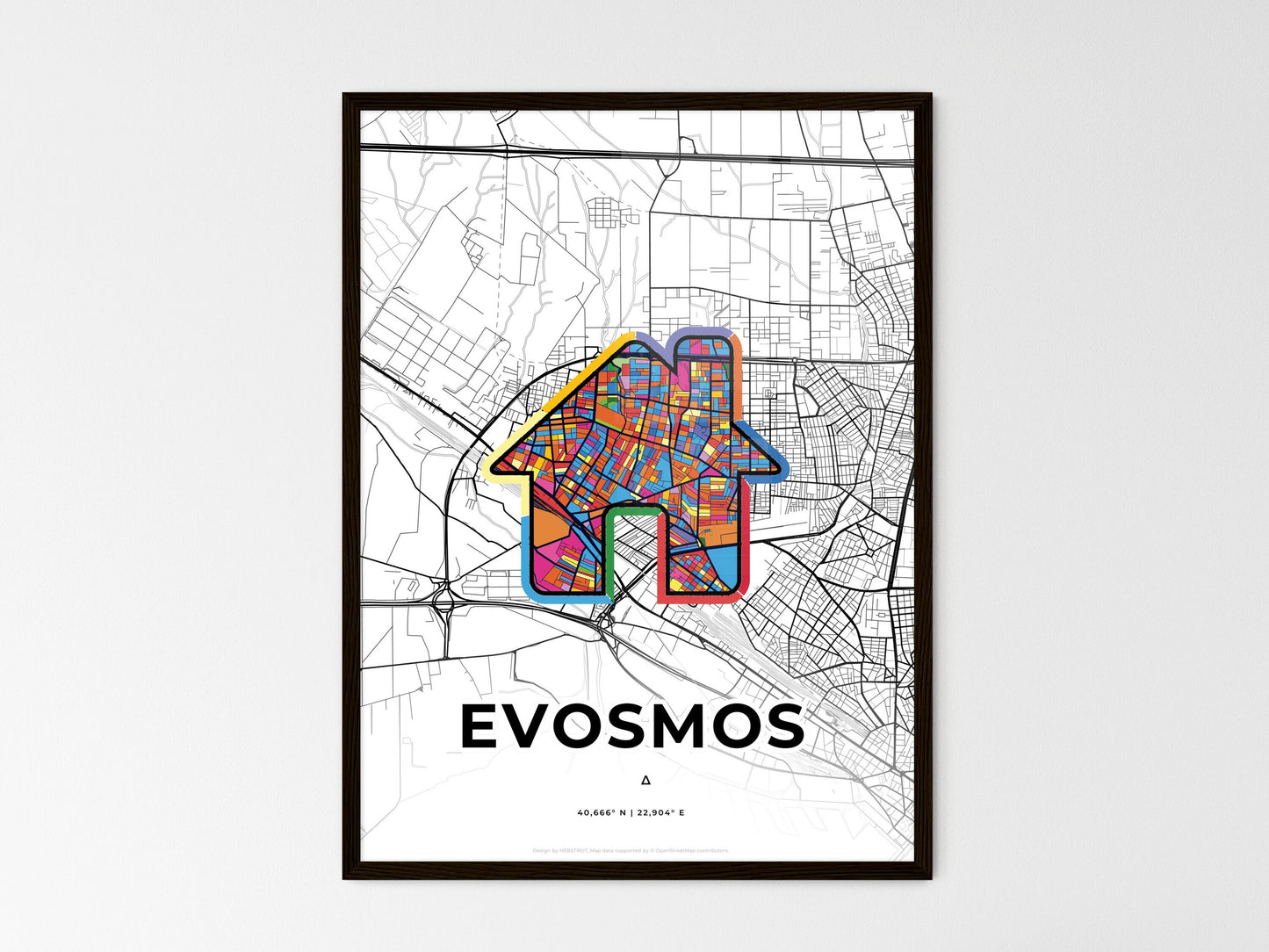 Evosmos Greece wedding art map with home icon