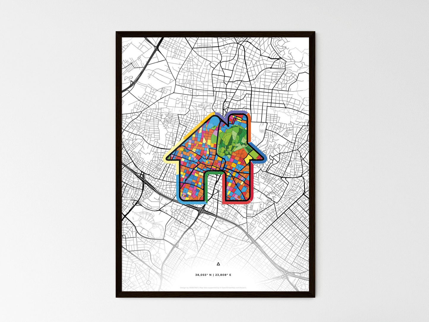 Marousi Greece wedding art map with home icon