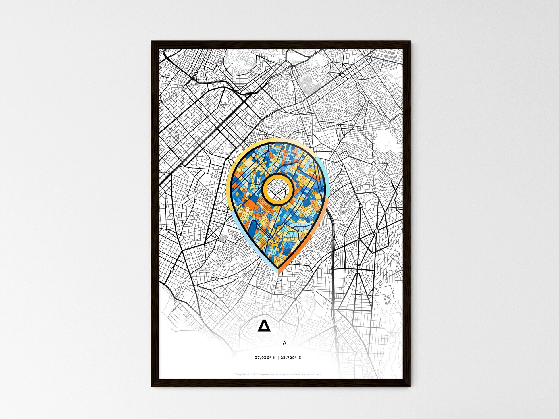 AGIOS DIMITRIOS GREECE minimal art map with a colorful icon. Where it all began, Couple map gift. Style 1