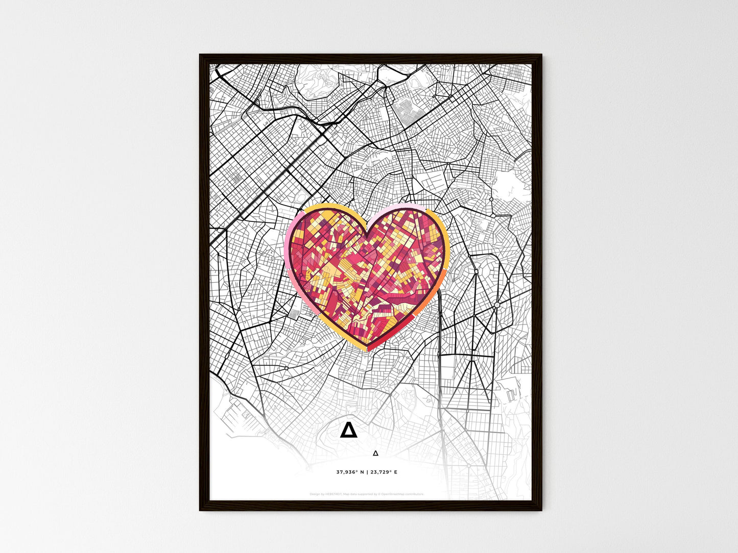 AGIOS DIMITRIOS GREECE minimal art map with a colorful icon. Where it all began, Couple map gift. Style 2