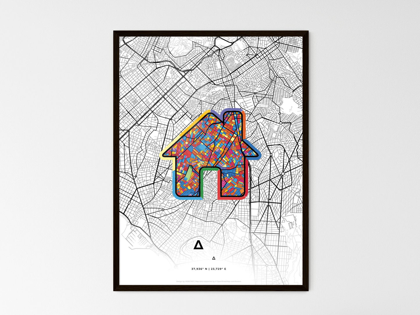 AGIOS DIMITRIOS GREECE minimal art map with a colorful icon. Where it all began, Couple map gift. Style 3