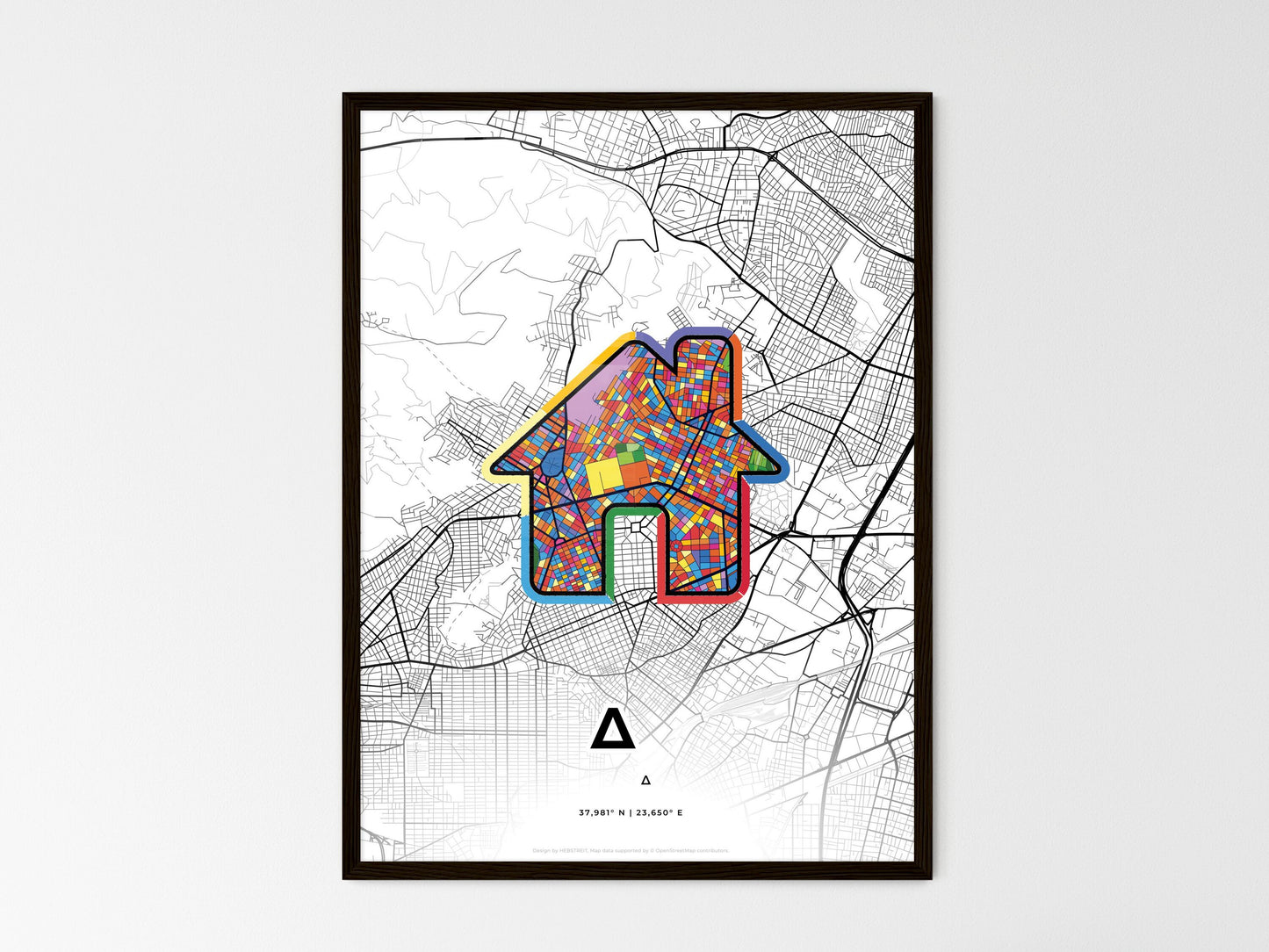 Korydallos Greece wedding art map with home icon