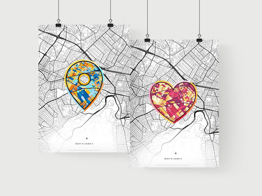 AGIA PARASKEVI GREECE minimal art map with a colorful icon. Where it all began, Couple map gift.