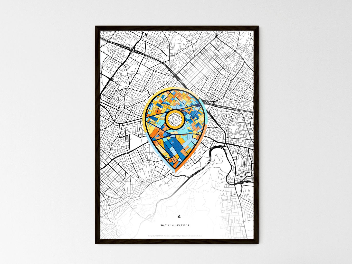 AGIA PARASKEVI GREECE minimal art map with a colorful icon. Where it all began, Couple map gift. Style 1