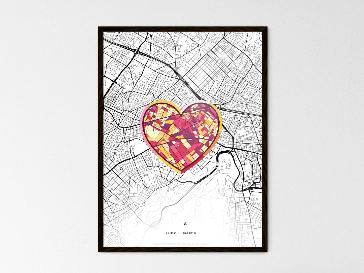 Agia Paraskevi Greece wedding art map with heart icon
