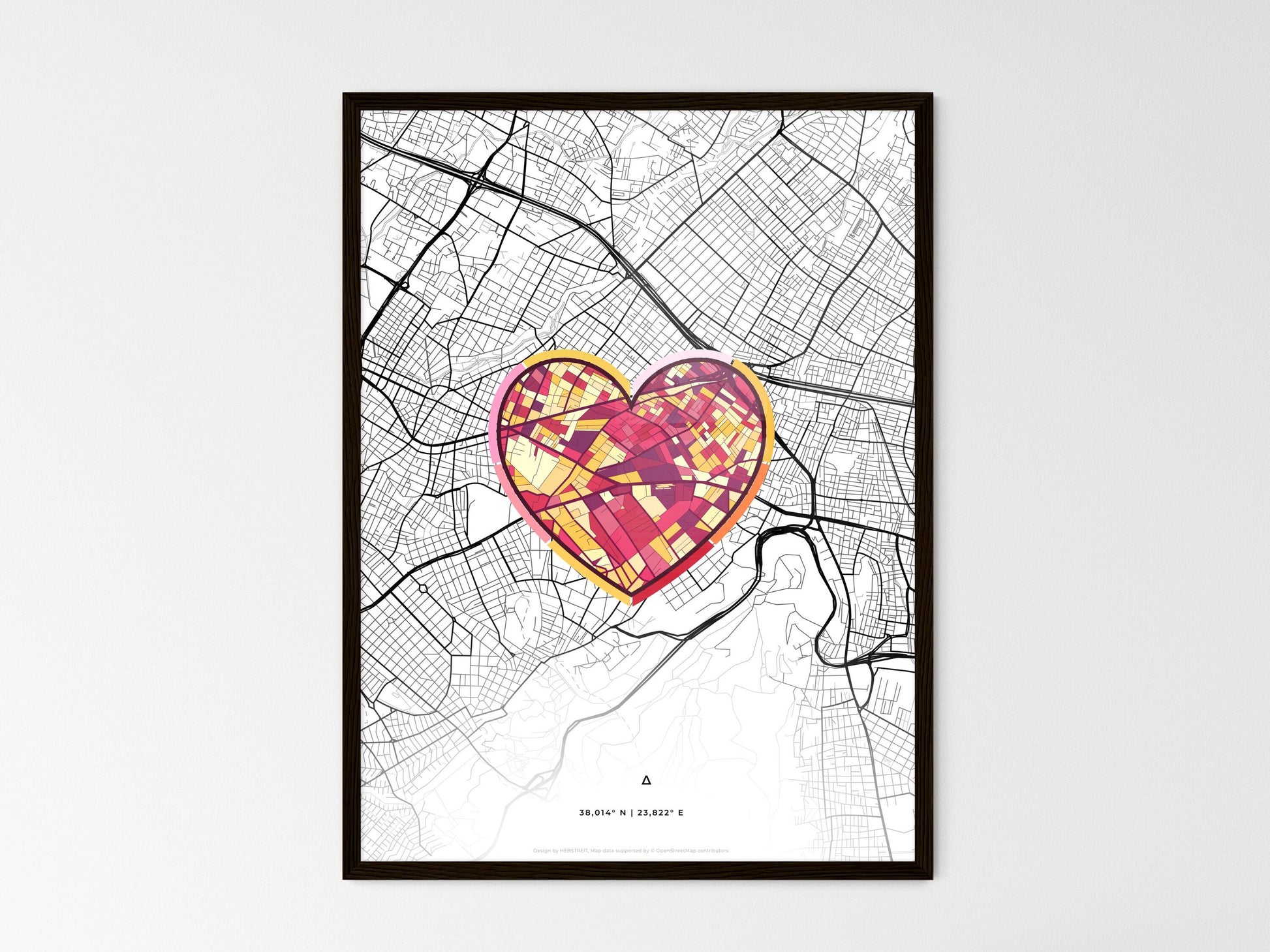 AGIA PARASKEVI GREECE minimal art map with a colorful icon. Where it all began, Couple map gift. Style 2