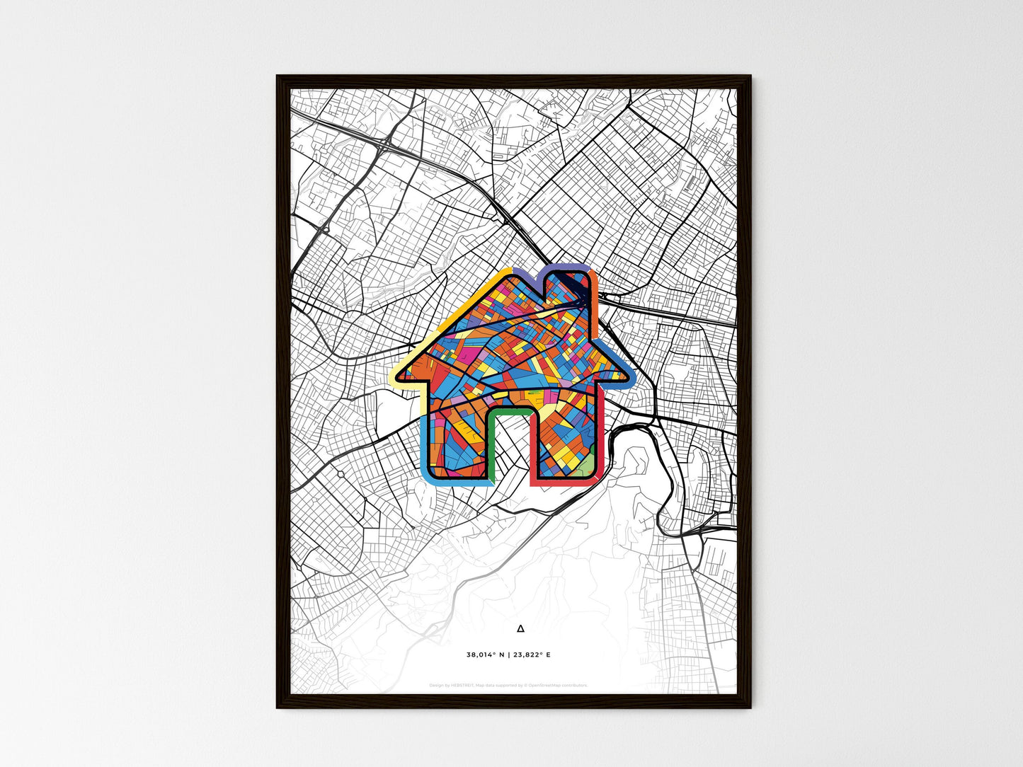 AGIA PARASKEVI GREECE minimal art map with a colorful icon. Where it all began, Couple map gift. Style 3