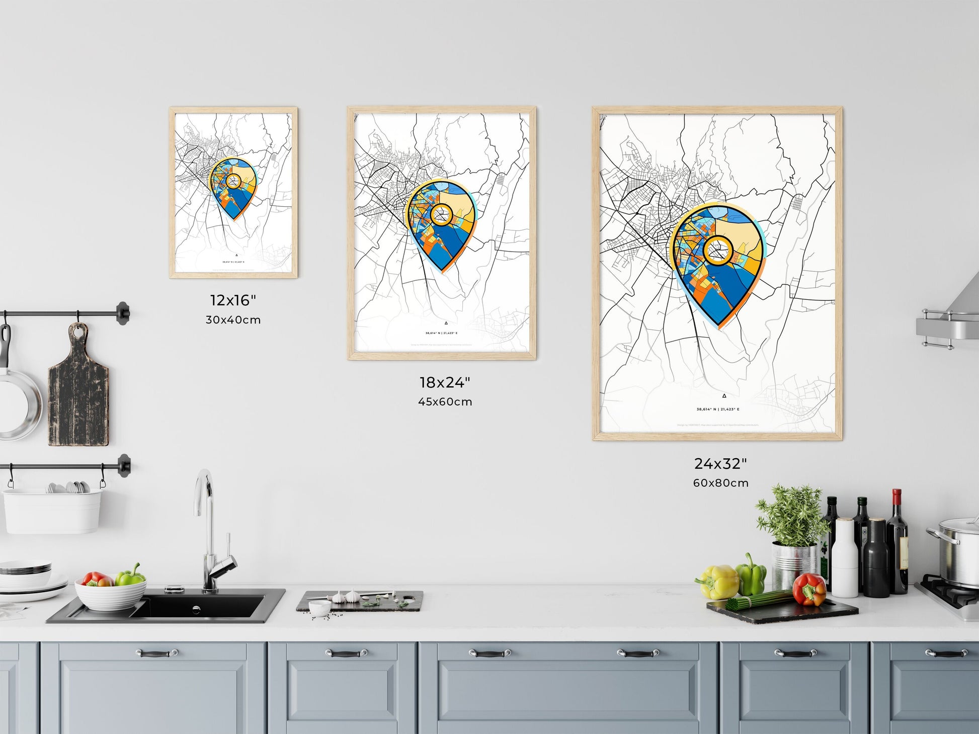 AGRINIO GREECE minimal art map with a colorful icon. Where it all began, Couple map gift.