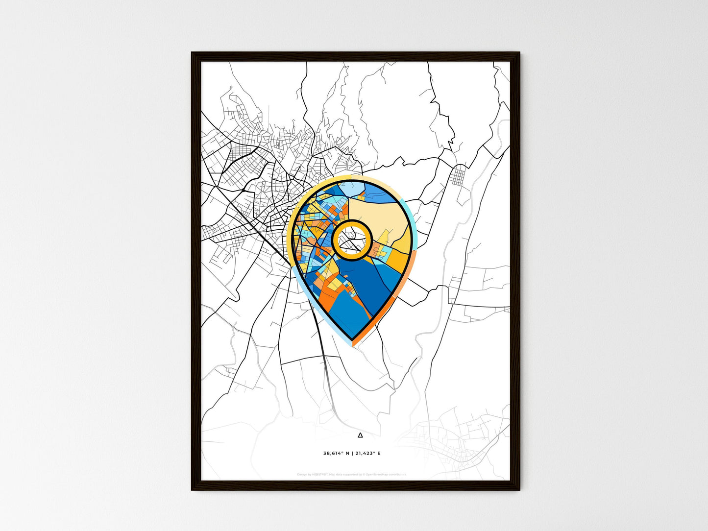 AGRINIO GREECE minimal art map with a colorful icon. Where it all began, Couple map gift. Style 1