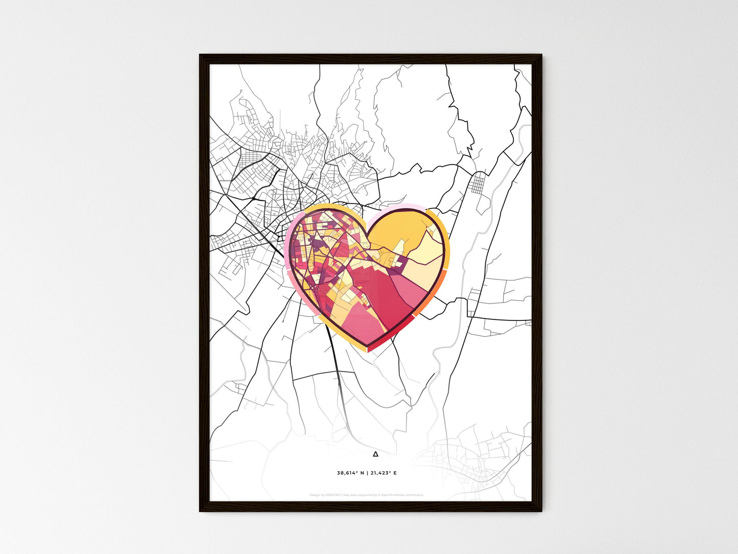 AGRINIO GREECE minimal art map with a colorful icon. Where it all began, Couple map gift. Style 2