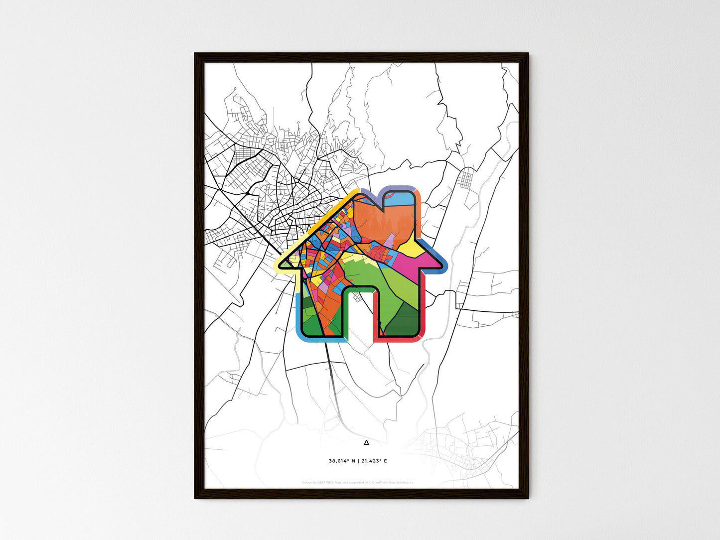 Agrinio Greece wedding art map with home icon