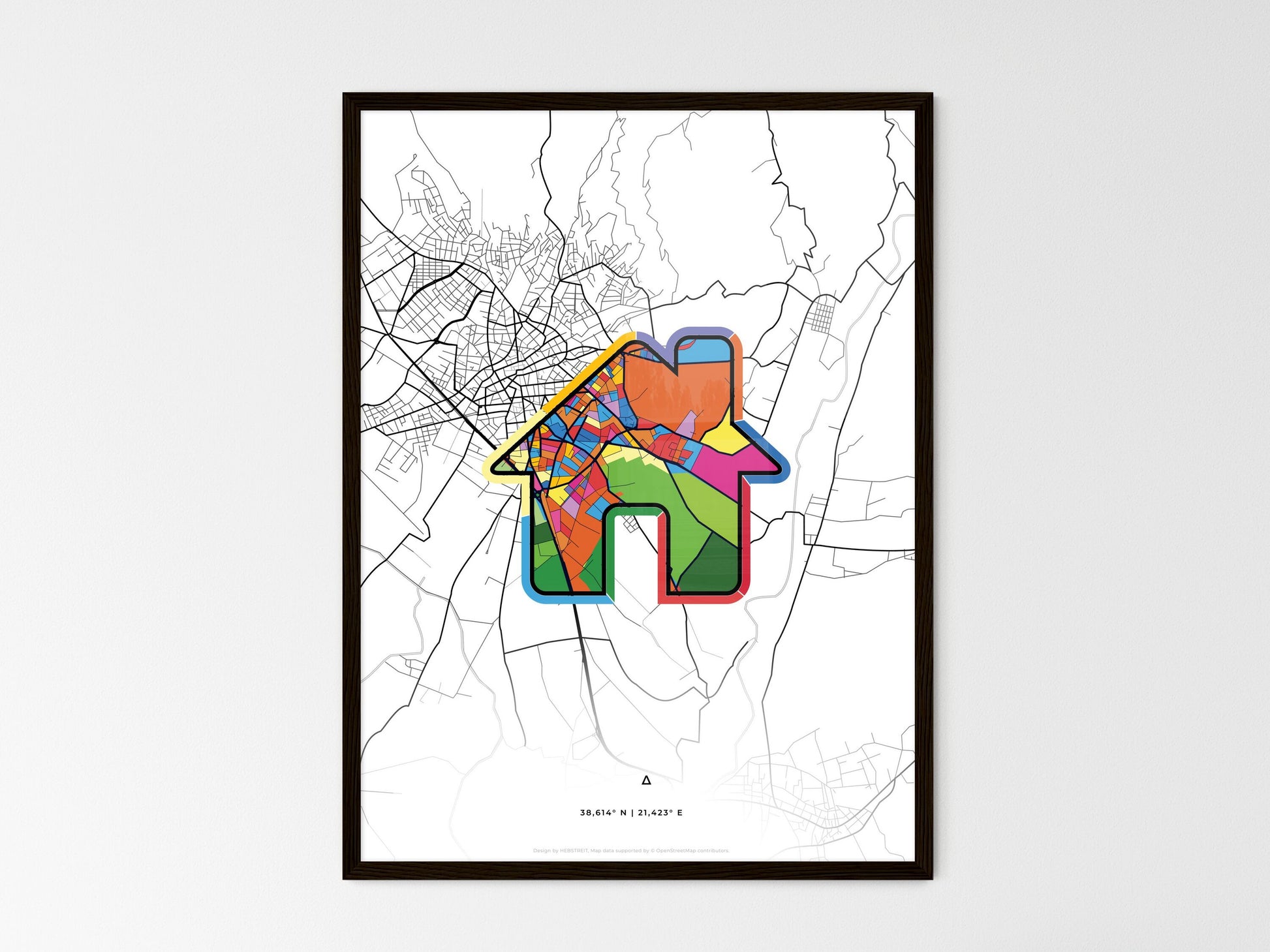 AGRINIO GREECE minimal art map with a colorful icon. Where it all began, Couple map gift. Style 3